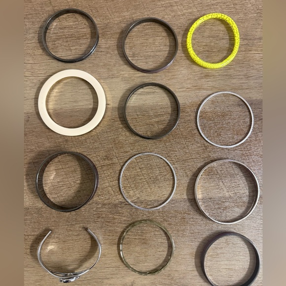 Jewelry - Set of 12 Mixed Metal and Neon Yellow Bangles